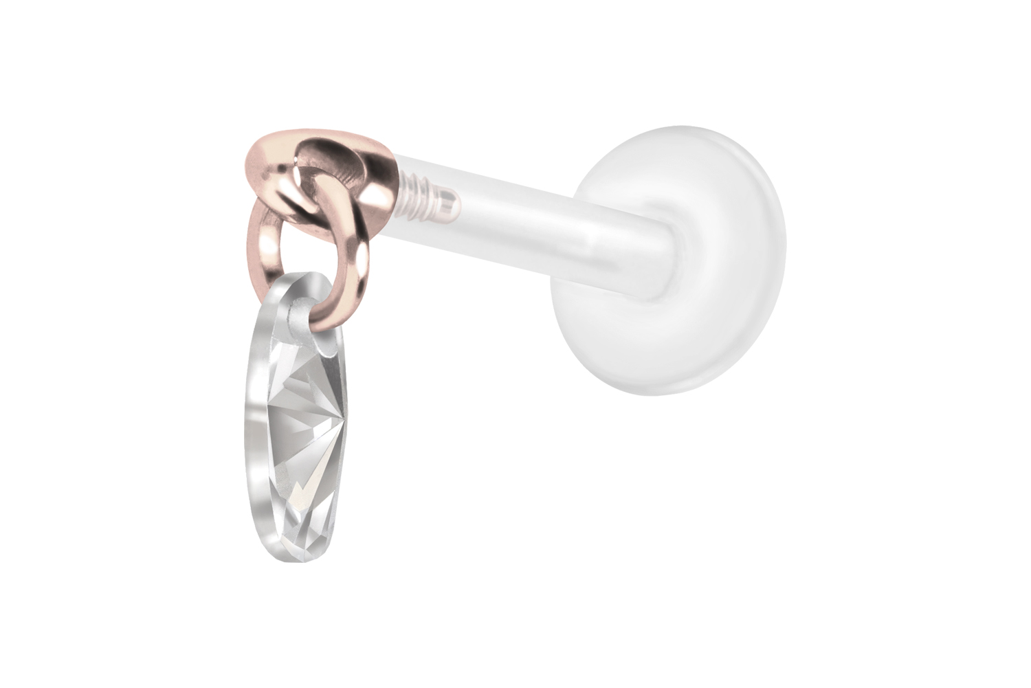 PTFE Labret Piercing mit Innengewinde + Titan-Aufsatz KRISTALLOVAL